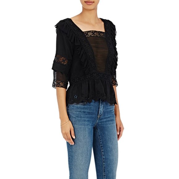 Ulla Johnson Tops - ULLA JOHNSON • Black Charlotte Silk Crepe Blouse 8